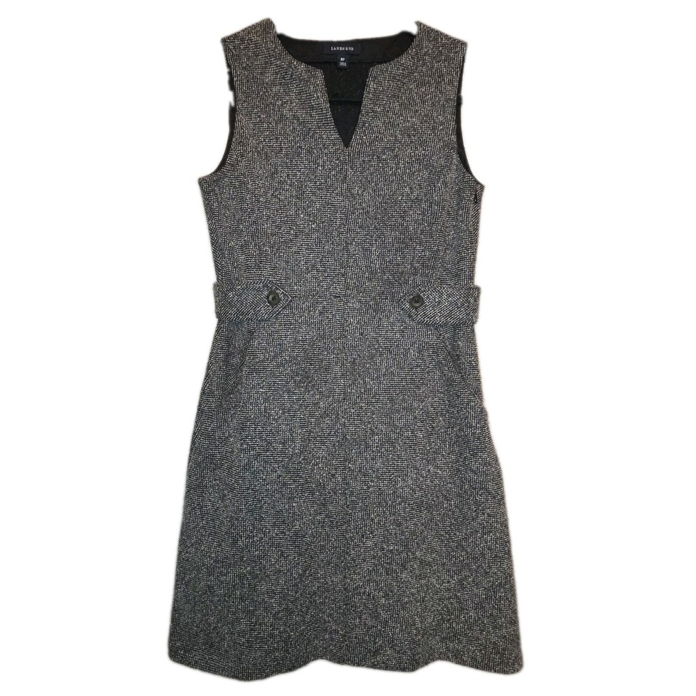 Land's End Tweed Sleeveless Sheath Jumper Dress 8P Petite Career Office Pockets